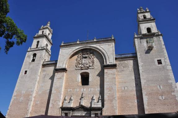 Fachada da catedral de Mérida, a capital do Yucatán, no México